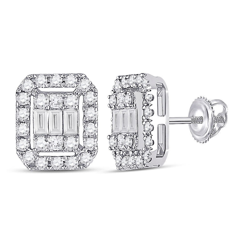 Earrings | 14kt White Gold Womens Baguette Diamond Rectangle Cluster Earrings 1/2 Cttw | Splendid Jewellery GND