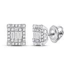 14kt White Gold Baguette Diamond Square Cluster Earrings 3/8 Cttw - Top View