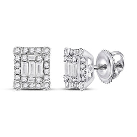 14kt White Gold Baguette Diamond Square Cluster Earrings 3/8 Cttw - Top View