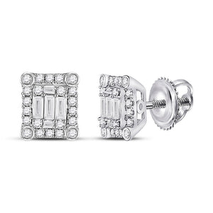 Earrings | 14kt White Gold Womens Baguette Diamond Square Cluster Earrings 3/8 Cttw | Splendid Jewellery GND