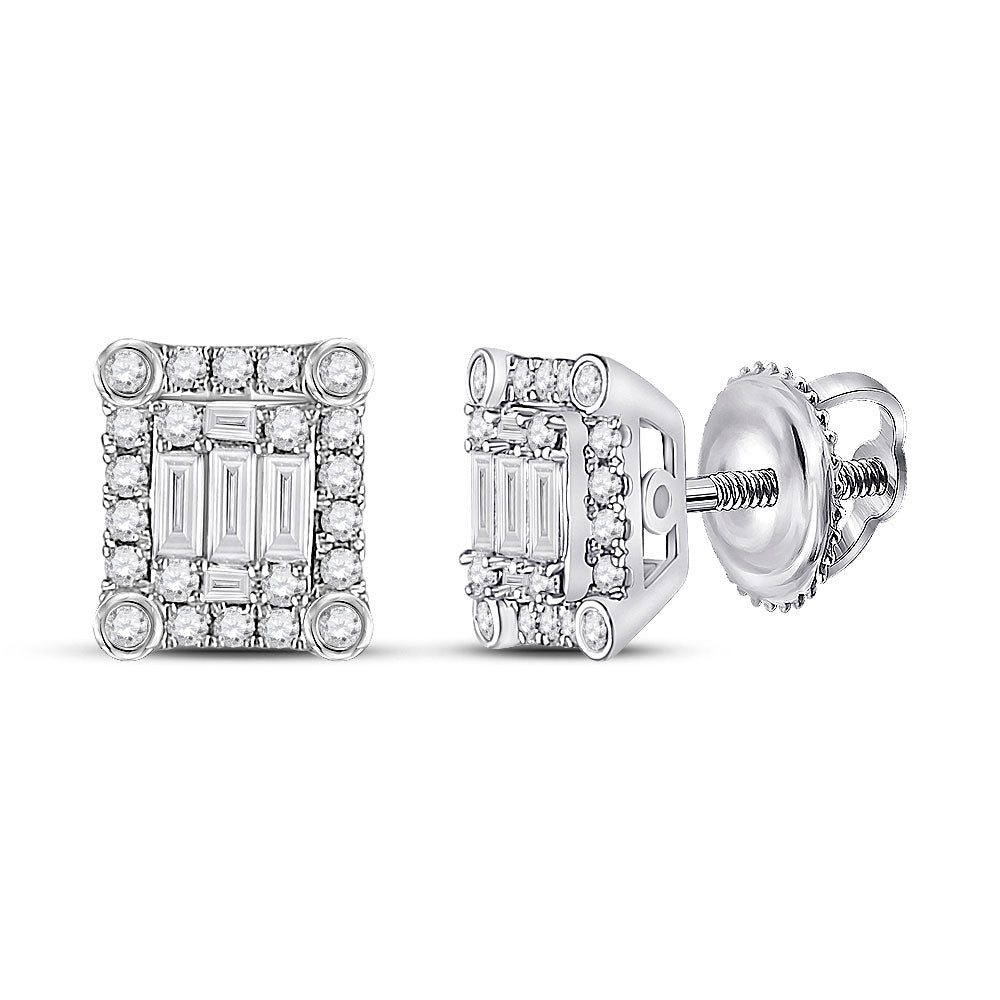 Earrings | 14kt White Gold Womens Baguette Diamond Square Cluster Earrings 3/8 Cttw | Splendid Jewellery GND