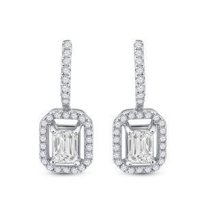 Earrings | 14kt White Gold Womens Emerald Diamond Dangle Earrings 1-1/4 Cttw | Splendid Jewellery GND