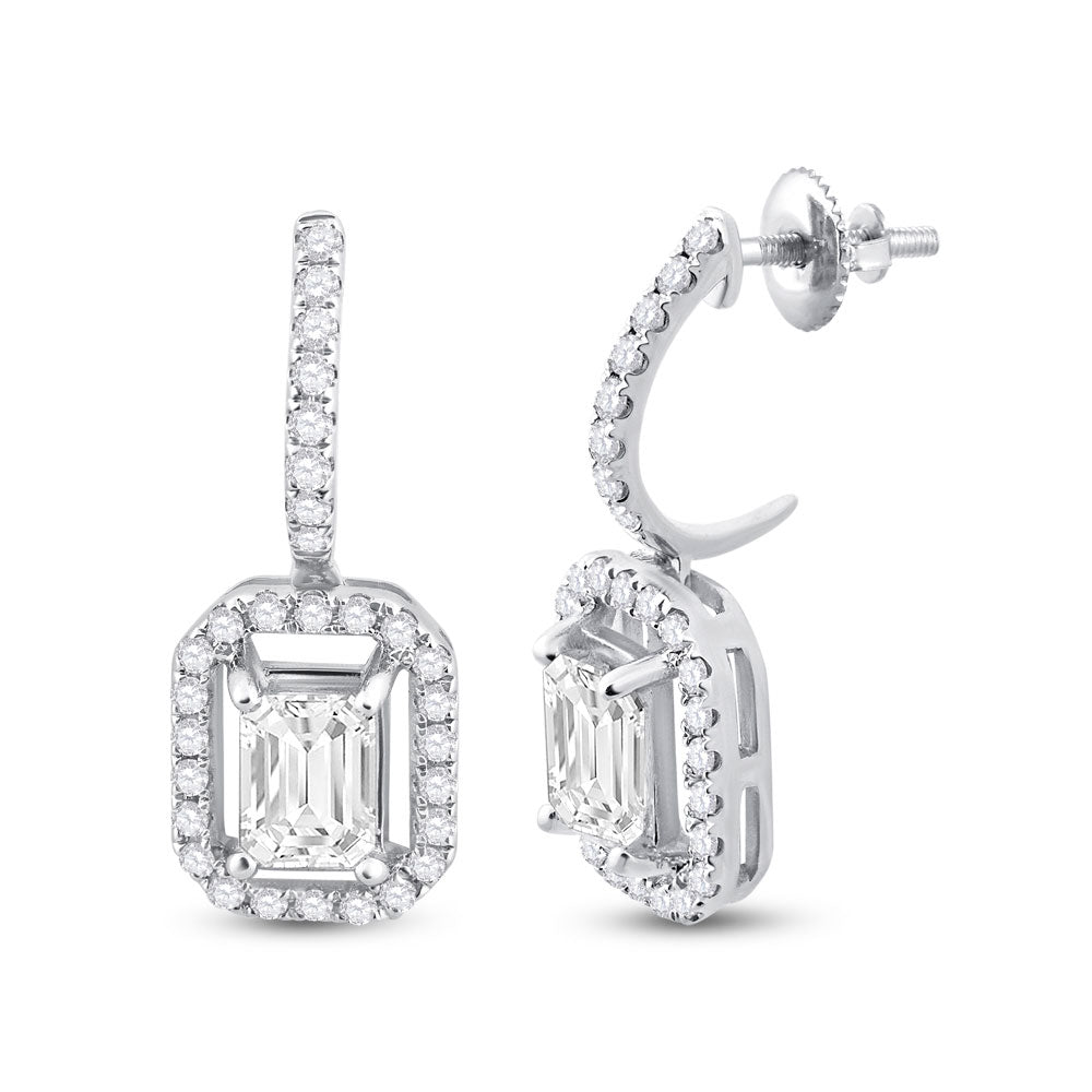 Earrings | 14kt White Gold Womens Emerald Diamond Dangle Earrings 1-1/4 Cttw | Splendid Jewellery GND