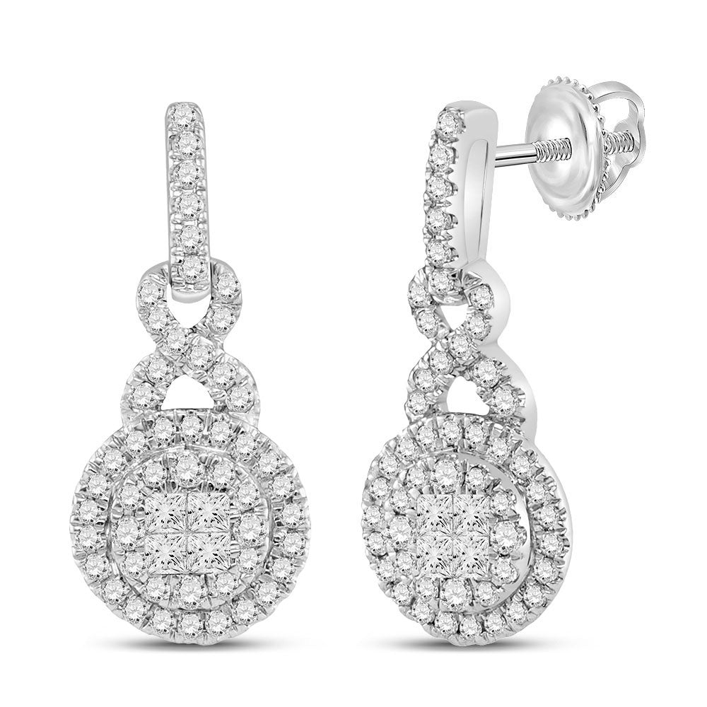 Earrings | 14kt White Gold Womens Princess Diamond Dangle Earrings 1/2 Cttw | Splendid Jewellery GND