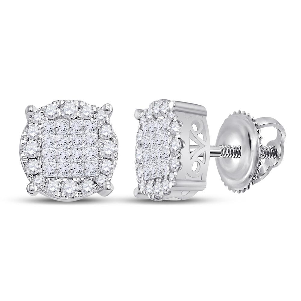 Earrings | 14kt White Gold Womens Princess Diamond Fashion Cluster Earrings 1 Cttw | Splendid Jewellery GND