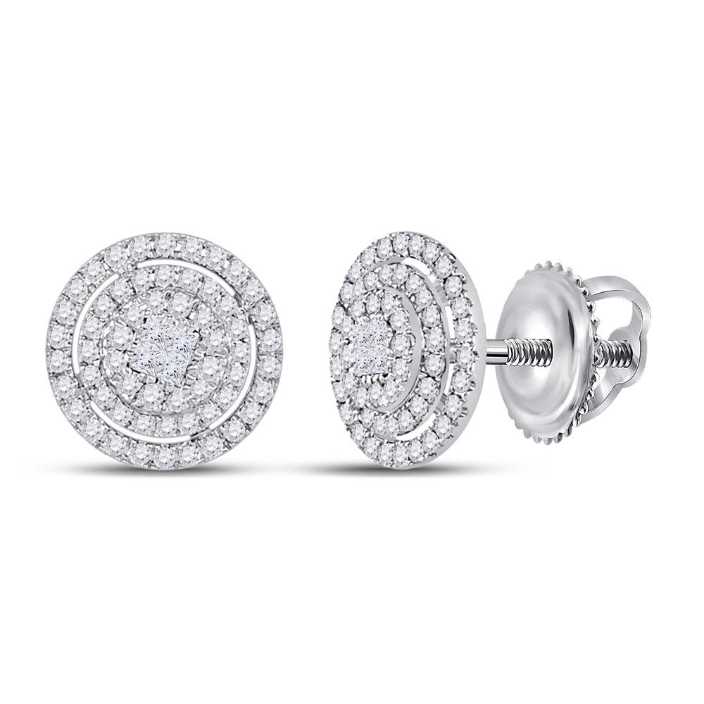 Earrings | 14kt White Gold Womens Princess Diamond Fashion Cluster Earrings 1/2 Cttw | Splendid Jewellery GND