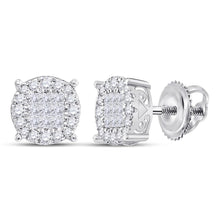 Load image into Gallery viewer, 14kt White Gold Princess Diamond Cluster Earrings: A Mesmerizing Masterpiece  Top View from Splendid Jewellery