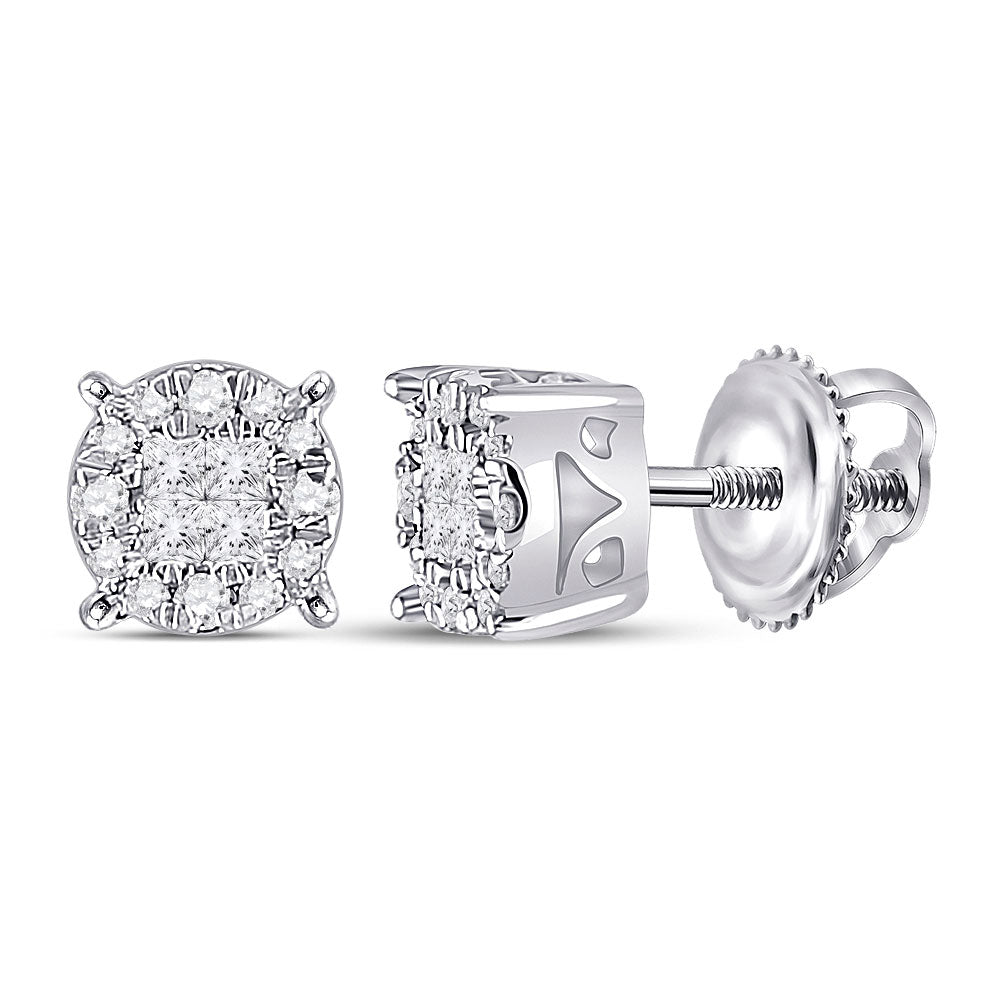 Earrings | 14kt White Gold Womens Princess Diamond Fashion Cluster Earrings 1/6 Cttw | Splendid Jewellery GND