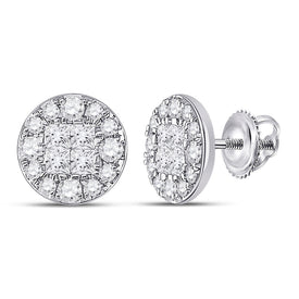 14kt White Gold Princess Round Diamond Cluster Earrings - Dazzling Brilliance - Top View