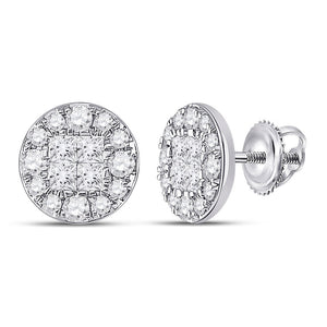 Earrings | 14kt White Gold Womens Princess Round Diamond Cluster Earrings 1 Cttw | Splendid Jewellery GND
