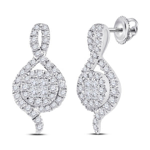 Earrings | 14kt White Gold Womens Princess Round Diamond Cluster Earrings 1/2 Cttw | Splendid Jewellery GND