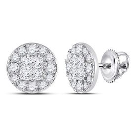 14kt White Gold Royal Diamond Cluster Earrings - A Mesmerizing Masterpiece - Top View