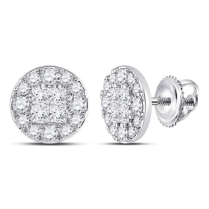 Earrings | 14kt White Gold Womens Princess Round Diamond Cluster Earrings 2 Cttw | Splendid Jewellery GND