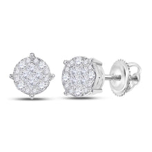 Load image into Gallery viewer, 14kt White Gold Princess Round Diamond Cluster Earrings - A Dazzling Display of Brilliance  Top View from Splendid Jewellery