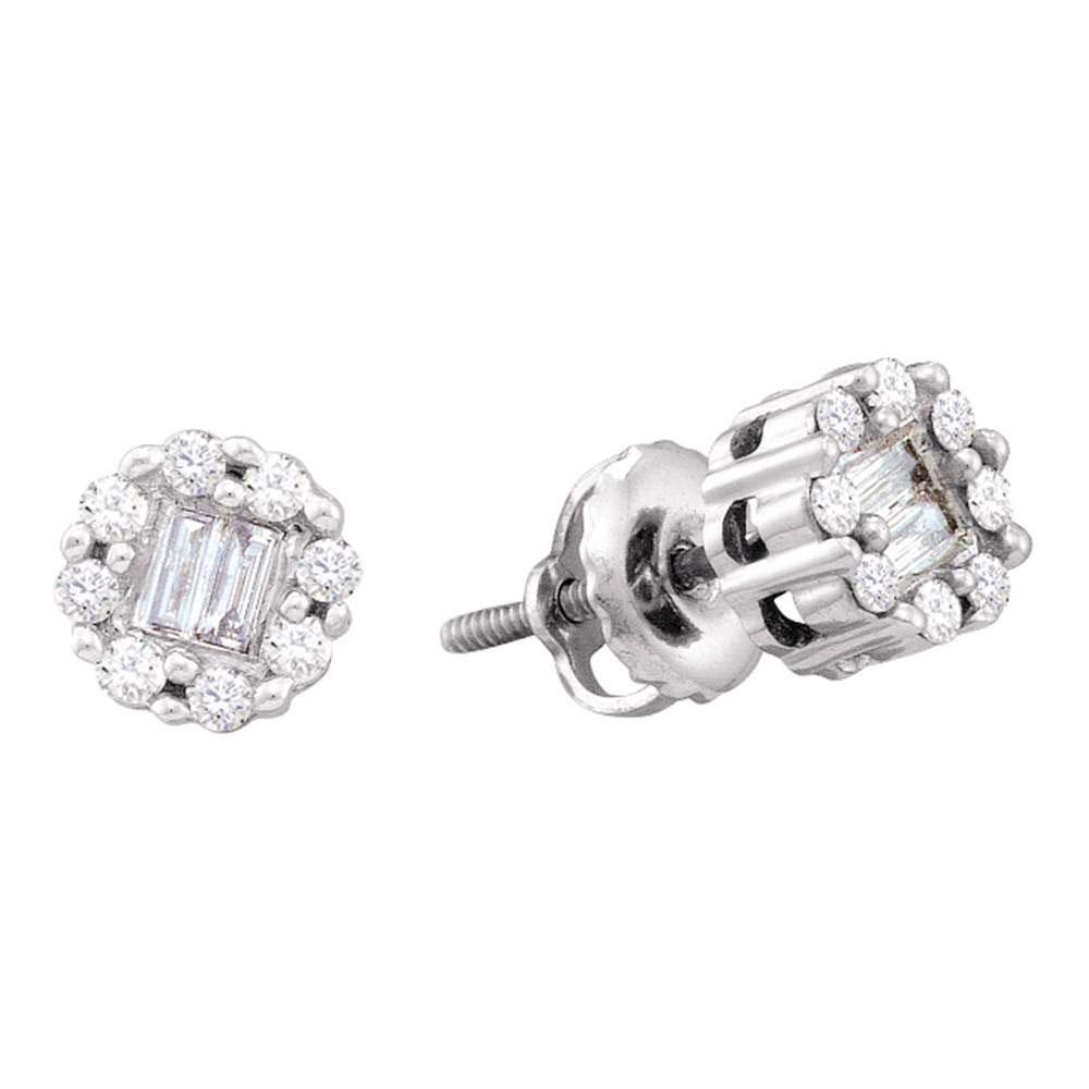 Earrings | 14kt White Gold Womens Round Baguette Diamond Cluster Stud Earrings 1/4 Cttw | Splendid Jewellery GND