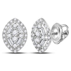 14kt White Gold Diamond Cluster Earrings: A Dazzling Fusion of Round and Baguette Diamonds  Top View from Splendid Jewellery