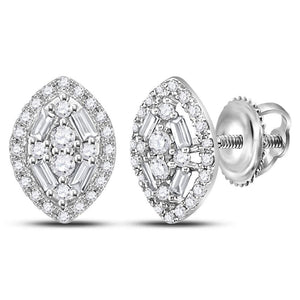 Earrings | 14kt White Gold Womens Round Baguette Diamond Oval Cluster Earrings 1/3 Cttw | Splendid Jewellery GND