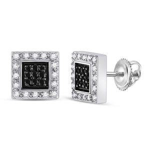Earrings | 14kt White Gold Womens Round Black Color Enhanced Diamond Square Earrings 1/2 Cttw | Splendid Jewellery GND