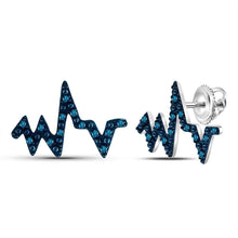 Load image into Gallery viewer, 14kt White Gold Heartbeat Blue Diamond Earrings  Top View from Splendid Jewellery