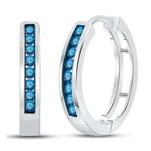 Load image into Gallery viewer, 14kt White Gold Womens Round Blue Color Enhanced Diamond Hoop Earrings 1/2 Cttw | Mesmerizing Azure Beauty  Top View from Splendid Jewellery