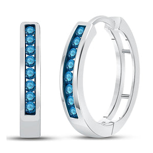Earrings | 14kt White Gold Womens Round Blue Color Enhanced Diamond Hoop Earrings 1/2 Cttw | Splendid Jewellery GND