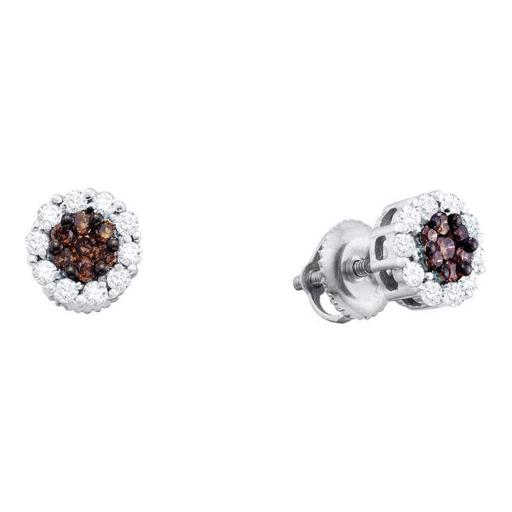 Earrings | 14kt White Gold Womens Round Brown Diamond Cluster Earrings 1 Cttw | Splendid Jewellery GND