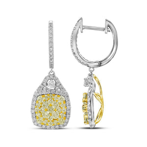 Earrings | 14kt White Gold Womens Round Canary Yellow Diamond Dangle Earrings 2-1/2 Cttw | Splendid Jewellery GND