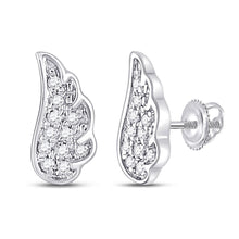 Load image into Gallery viewer, 14kt White Gold Celestial Diamond Angel Wing Stud Earrings 1/20 Cttw - Top View