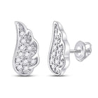 14kt White Gold Celestial Diamond Angel Wing Stud Earrings 1/20 Cttw - Top View