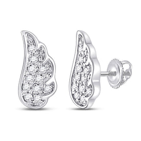 14kt White Gold Celestial Diamond Angel Wing Stud Earrings 1/20 Cttw - Top View