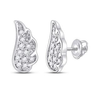 Earrings | 14kt White Gold Womens Round Diamond Angel Wing Stud Earrings 1/20 Cttw | Splendid Jewellery GND