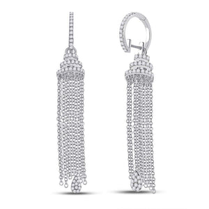 Earrings | 14kt White Gold Womens Round Diamond Chain Teardrop Dangle Earrings 1-5/8 Cttw | Splendid Jewellery GND