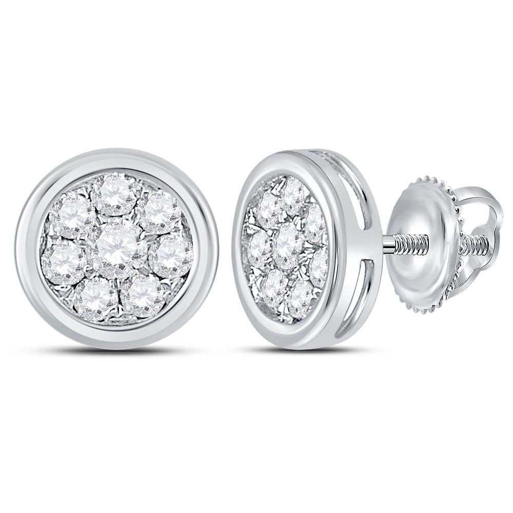 Earrings | 14kt White Gold Womens Round Diamond Circle Cluster Stud Earrings 1/2 Cttw | Splendid Jewellery GND