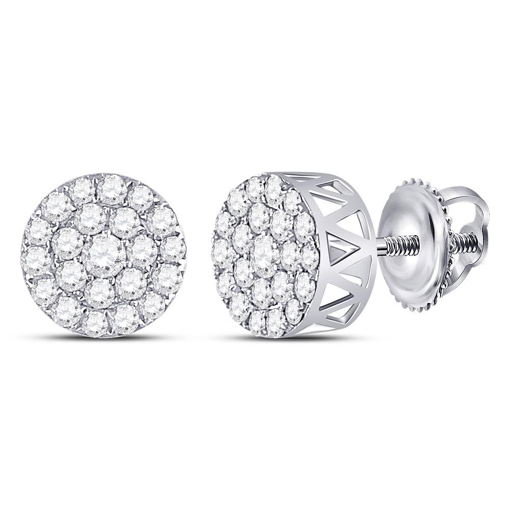 Earrings | 14kt White Gold Womens Round Diamond Circle Frame Cluster Earrings 1 Cttw | Splendid Jewellery GND