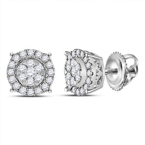 Earrings | 14kt White Gold Womens Round Diamond Circle Halo Cluster Earrings 1/4 Cttw | Splendid Jewellery GND