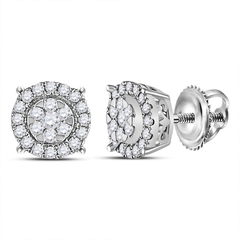 Earrings | 14kt White Gold Womens Round Diamond Circle Halo Cluster Earrings 1/4 Cttw | Splendid Jewellery GND