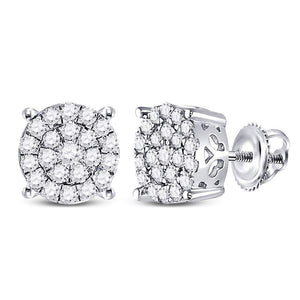 Earrings | 14kt White Gold Womens Round Diamond Cluster Earrings 1 Cttw | Splendid Jewellery GND