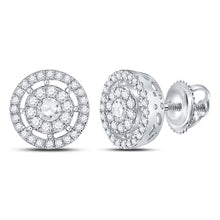 Load image into Gallery viewer, Captivating Brilliance: 14kt White Gold Women&#39;s Round Diamond Cluster Earrings - Top View
