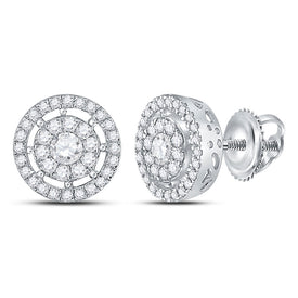 Captivating Brilliance: 14kt White Gold Women's Round Diamond Cluster Earrings - Top View