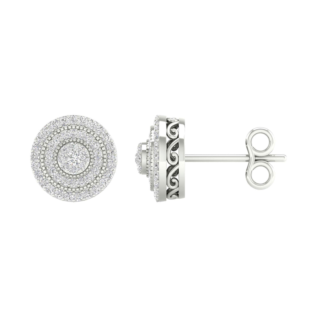 Earrings | 14kt White Gold Womens Round Diamond Cluster Earrings 1/2 Cttw | Splendid Jewellery GND