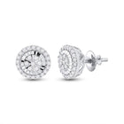 14kt White Gold Dazzling Round Diamond Cluster Earrings - Top View