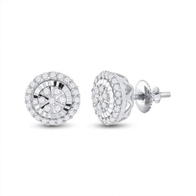14kt White Gold Dazzling Round Diamond Cluster Earrings - Top View
