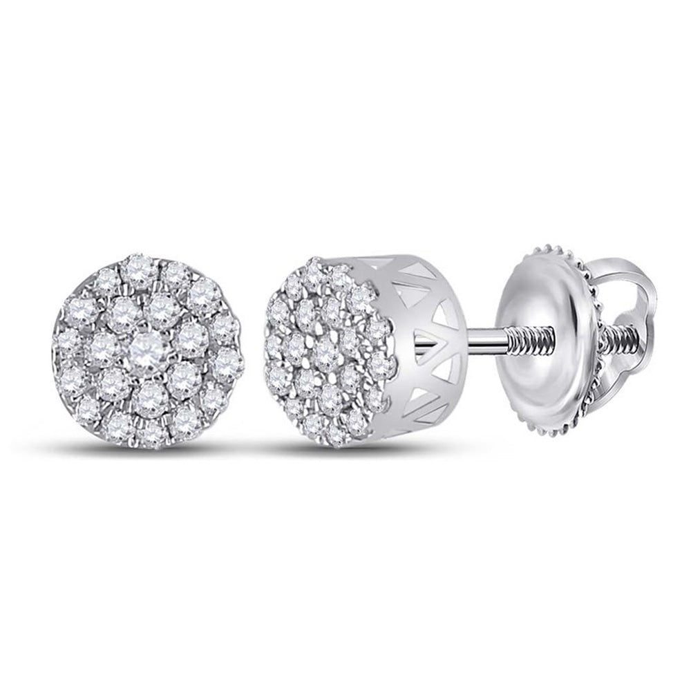 Earrings | 14kt White Gold Womens Round Diamond Cluster Earrings 1/4 Cttw | Splendid Jewellery GND