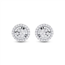 Load image into Gallery viewer, 14kt White Gold Dazzling Round Diamond Cluster Earrings - Side View