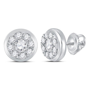 Earrings | 14kt White Gold Womens Round Diamond Cluster Stud Earrings 1 Cttw | Splendid Jewellery GND