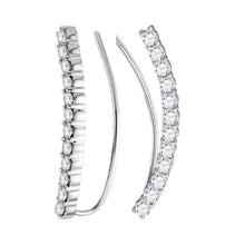 Load image into Gallery viewer, 14kt White Gold Diamond Curved Bowed Climber Earrings  Top View from Splendid Jewellery