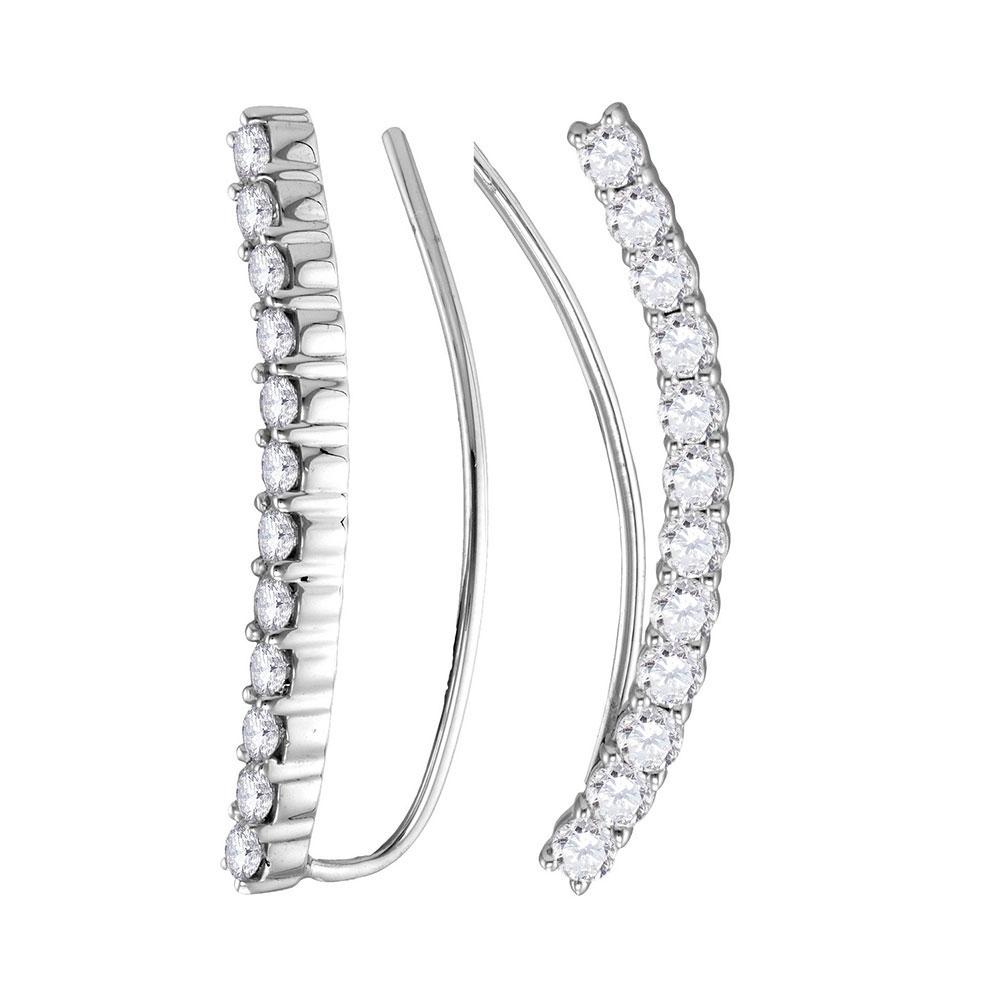 Earrings | 14kt White Gold Womens Round Diamond Curved Bowed Climber Earrings 1 Cttw | Splendid Jewellery GND