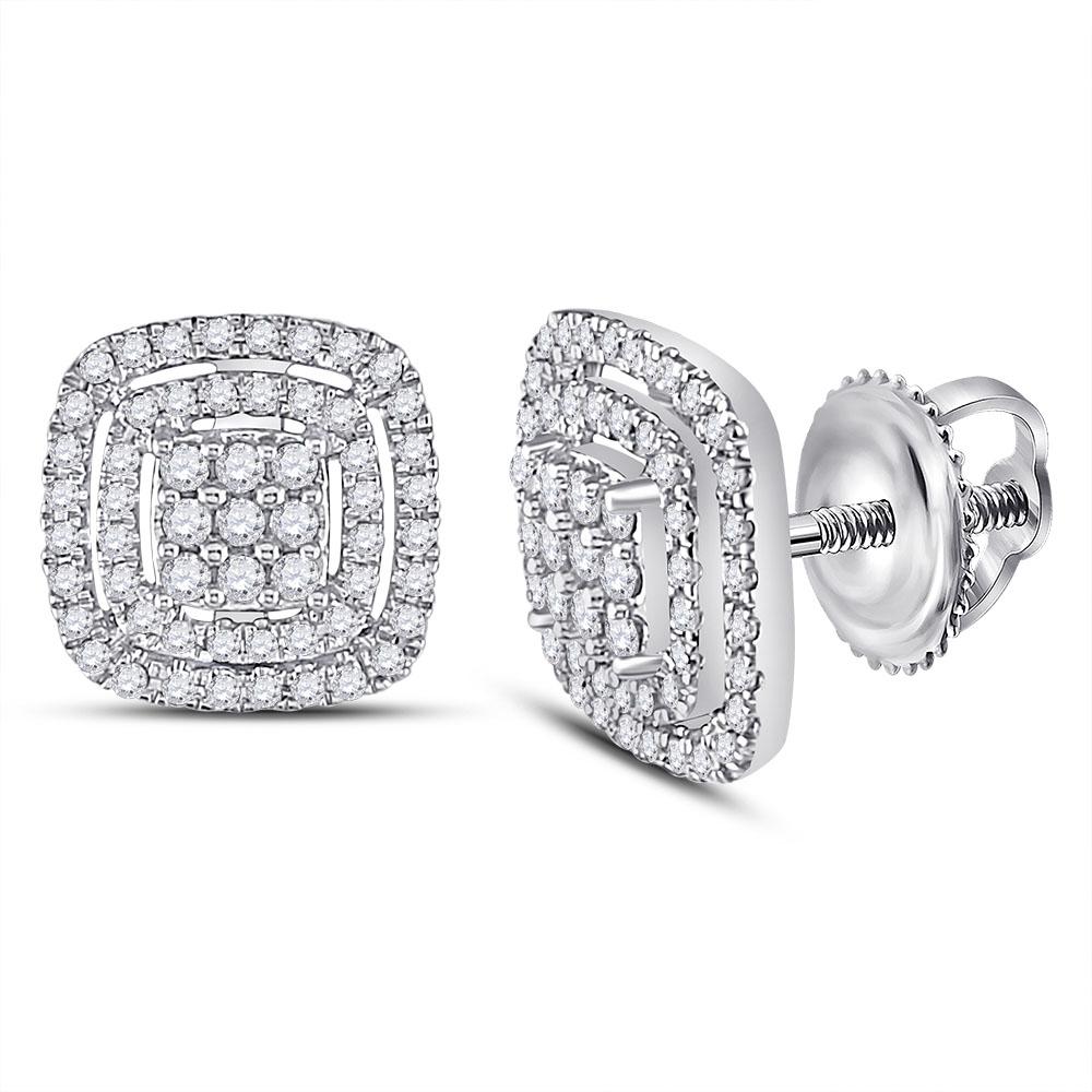 Earrings | 14kt White Gold Womens Round Diamond Cushion Cluster Earrings 1/2 Cttw | Splendid Jewellery GND