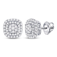 Load image into Gallery viewer, 14kt White Gold Diamond Cushion Halo Cluster Earrings - Sparkling Brilliance Collection  Top View from Splendid Jewellery
