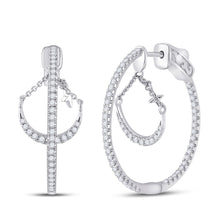 Load image into Gallery viewer, 14kt White Gold Diamond Cascade Dangle Hoop Earrings - Top View